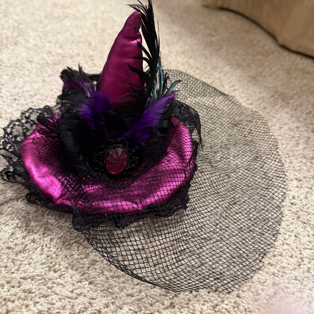 Purple Mini Witch Hat with Feathers - Picture 2 of 5